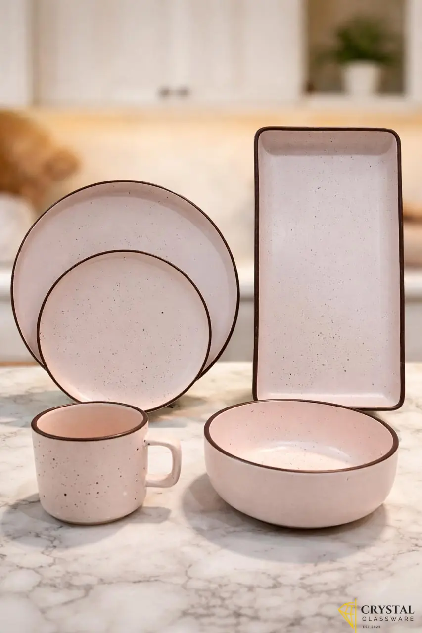 Speckled Serenity ceramic stoneware 17 pc serving set 4 person serving — Crystal Glassware Pakistan